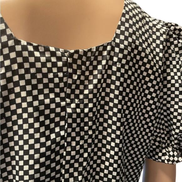 Handmade Babydoll Retro Midi DRESS Women M Black Checkered Stretch Elastic Waist - Picture 8 of 11